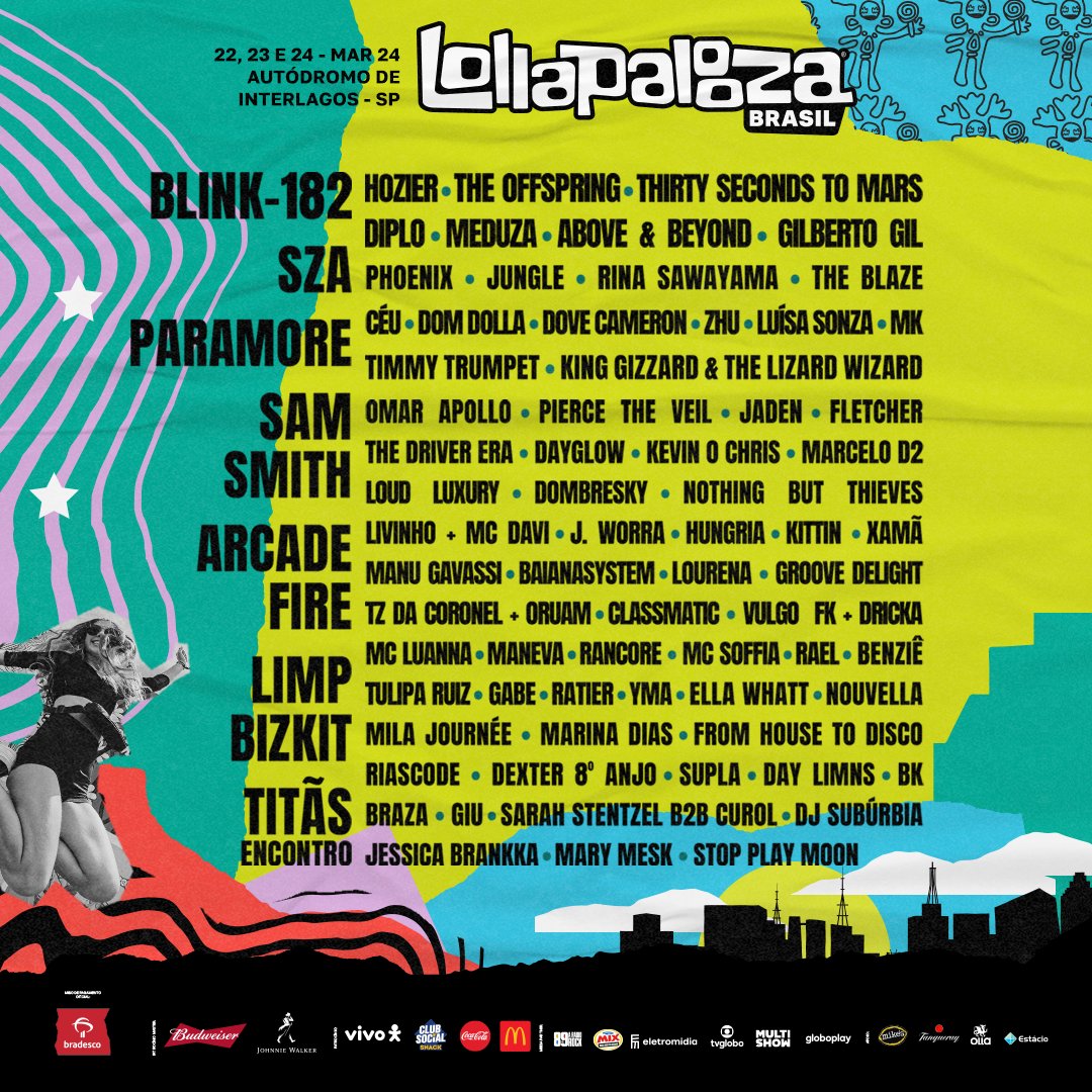 Lollapalooza Brasil 2024 anuncia line-up com blink-182, Paramore, 30 Seconds To Mars, Limp Bizkit e muito mais.